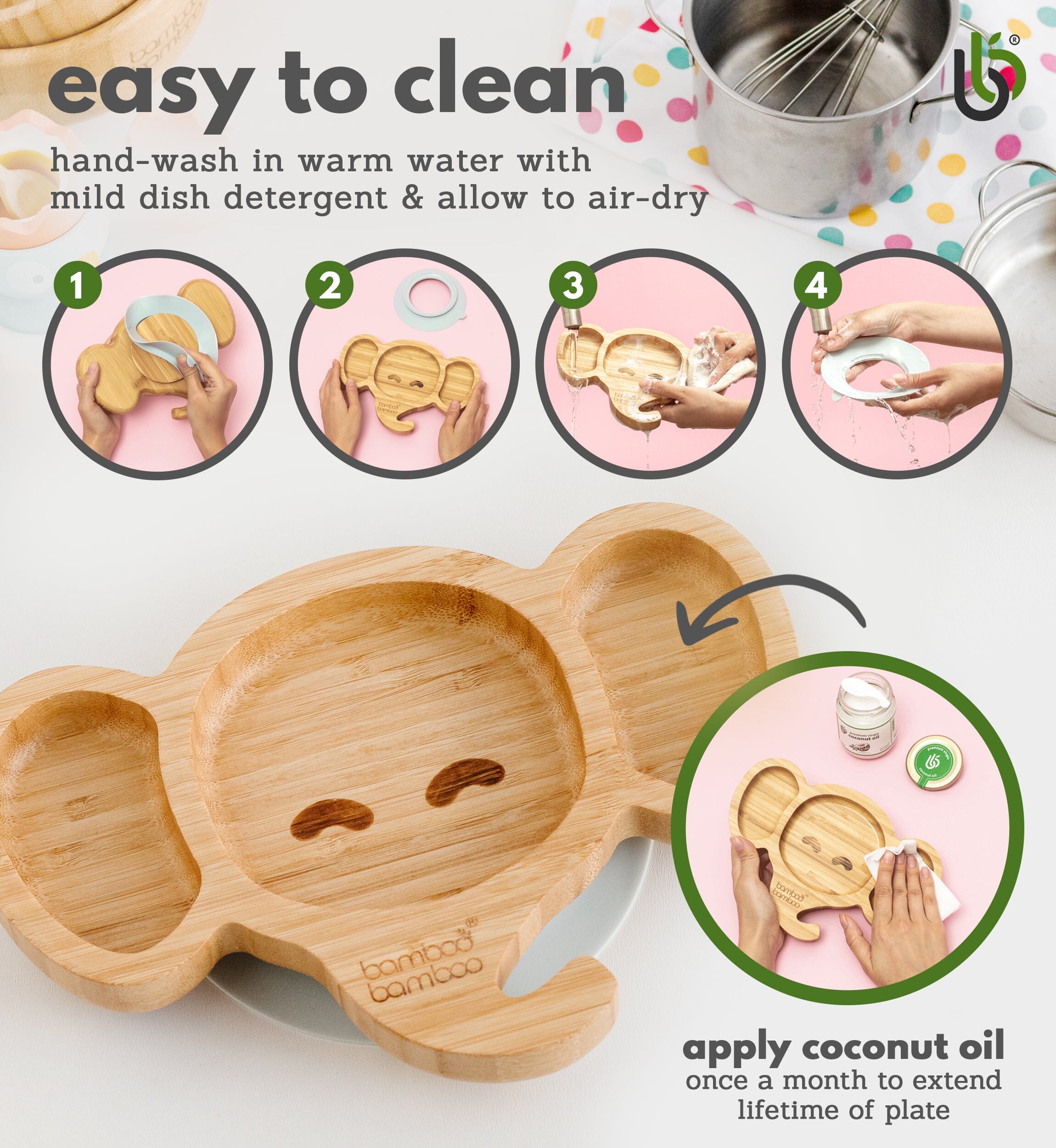 Bamboo Baby Elephant Suction Plate Baby & Toddler bamboo bamboo 