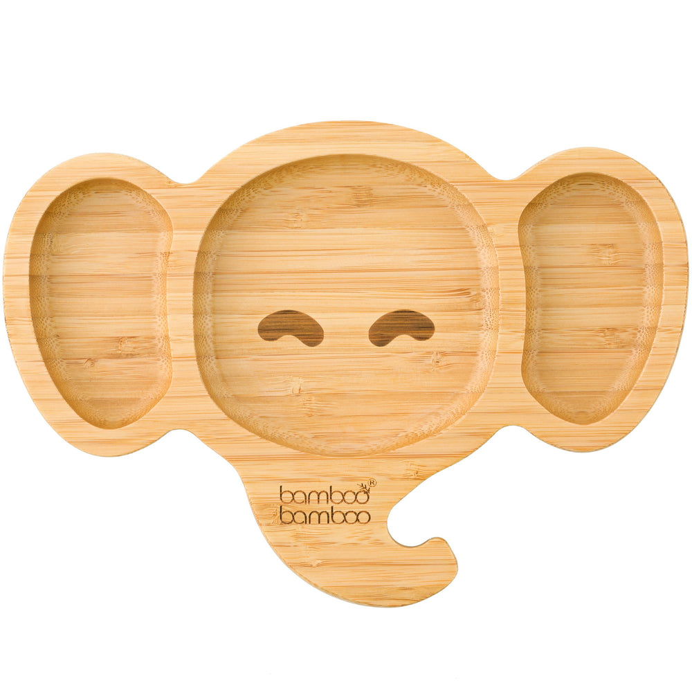 
            
                Load image into Gallery viewer, Bamboo baby and toddler suction plate for weaning and feeding - Cute Elephant design Top down
            
        