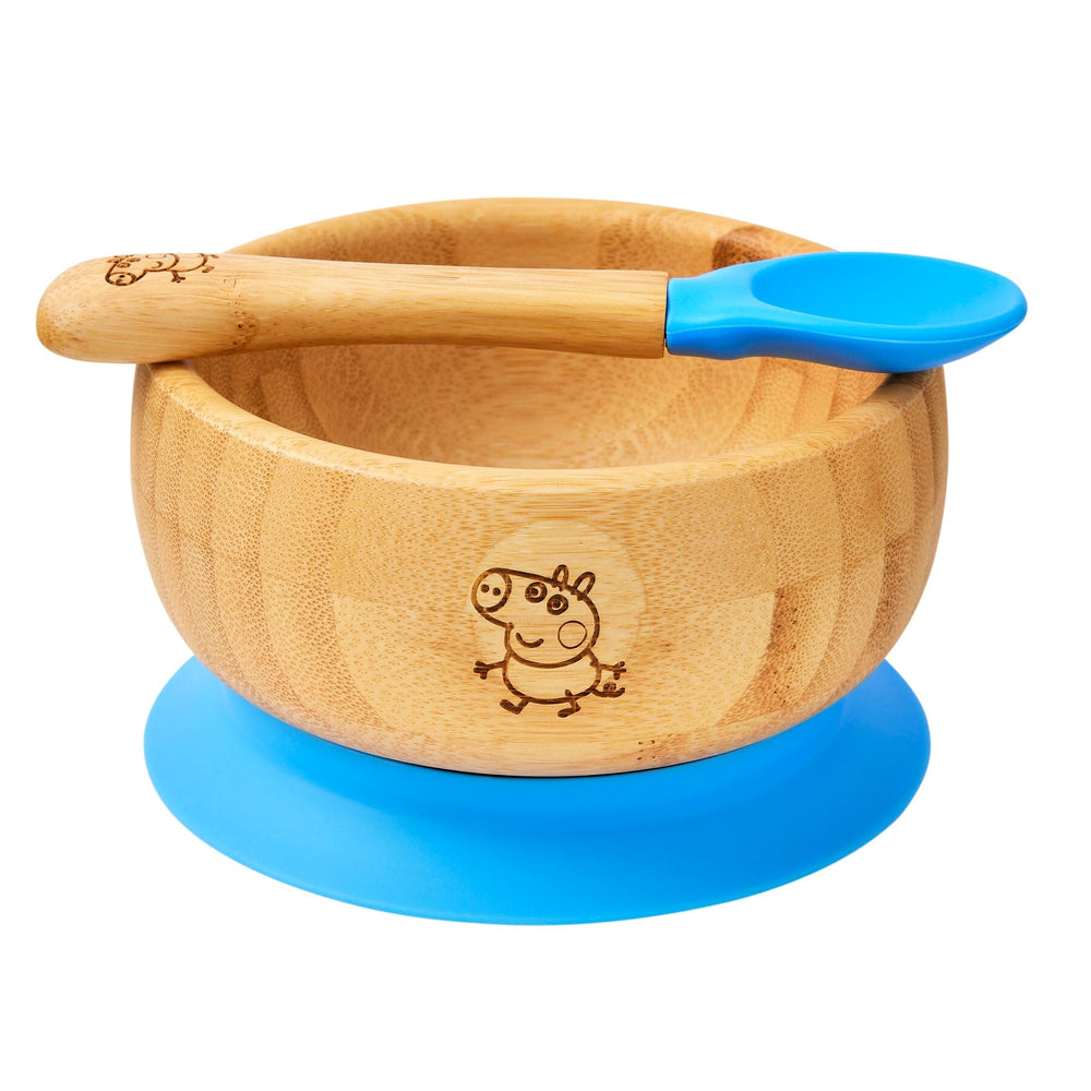 Acorn Baby Bamboo Baby Bowl and Silicone Baby Spoon Yellow Set for Solid Food