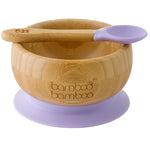 Bamboo baby and toddler weaning suction bowl set with spoon, with silicone grip, BPA and Toxin Free, Lilac
