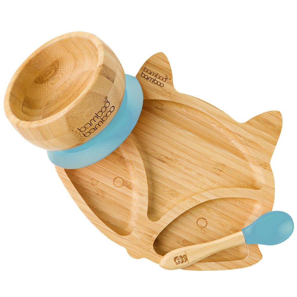 Fox Plate and Bowl Bundle Gift Set bamboo bamboo Blue 