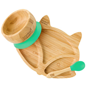 Fox Plate and Bowl Bundle Gift Set bamboo bamboo Green 