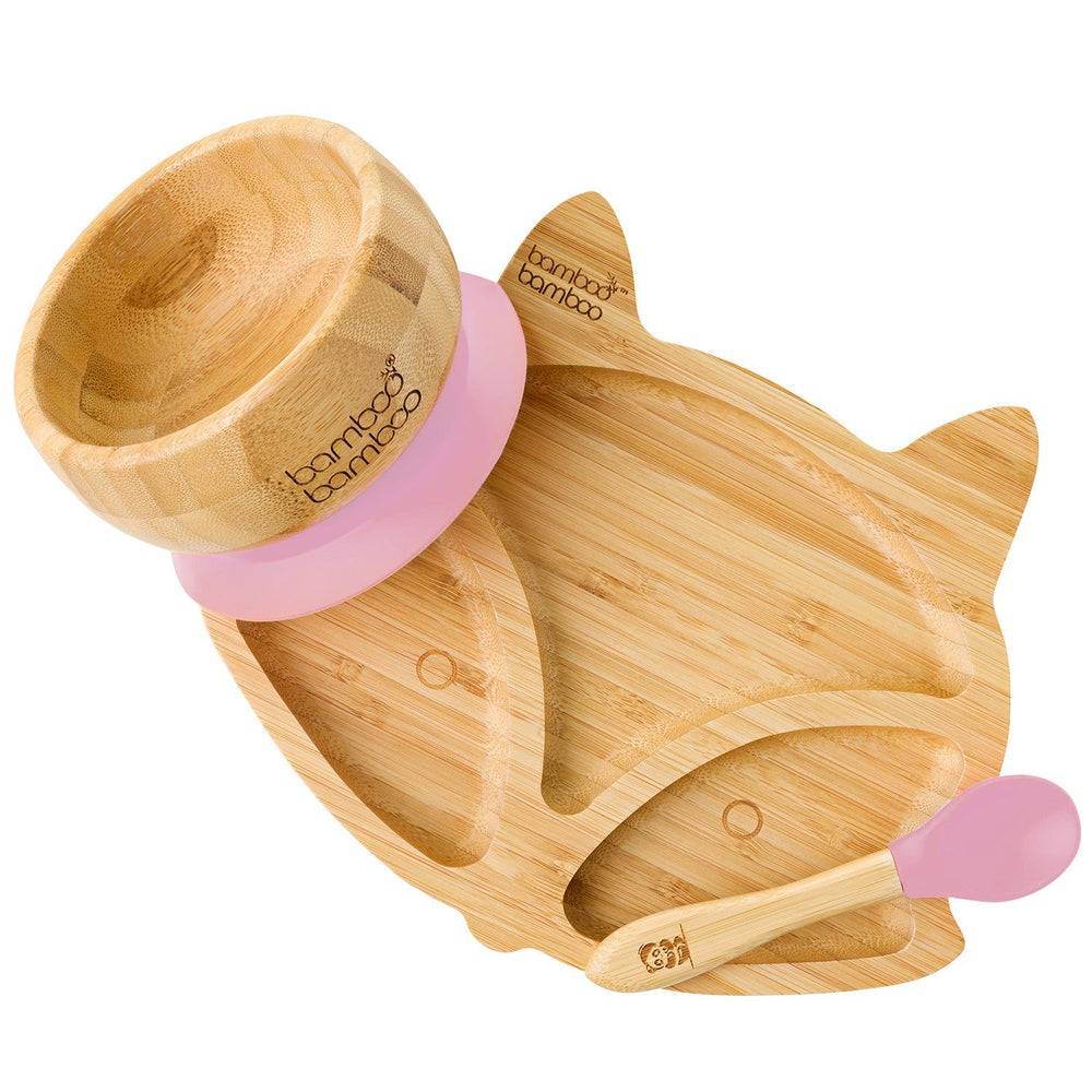 Fox Plate and Bowl Bundle Gift Set bamboo bamboo Pink 