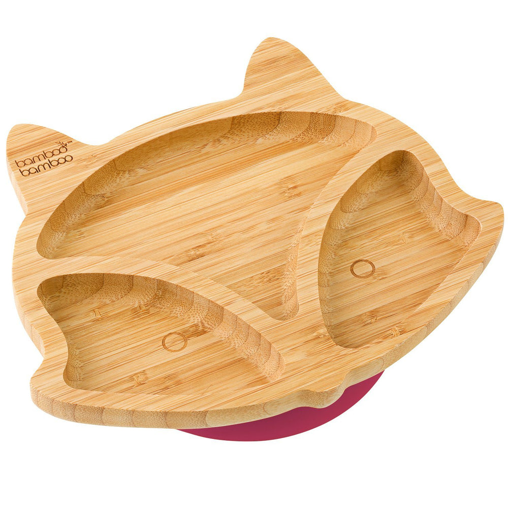 Bamboo Fox Plate Suction Plate Feeding Products bamboo bamboo Cherry 