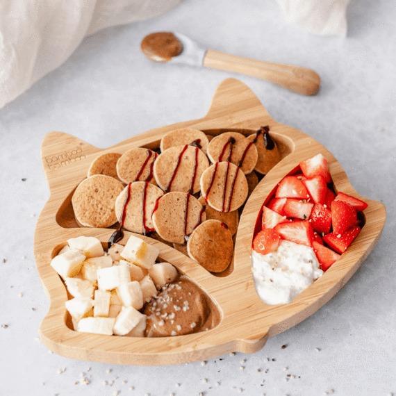 Bamboo Baby Plate - 3-Section Plate, Bowl & Spoons Set Bamboo Suction Plates For Babies